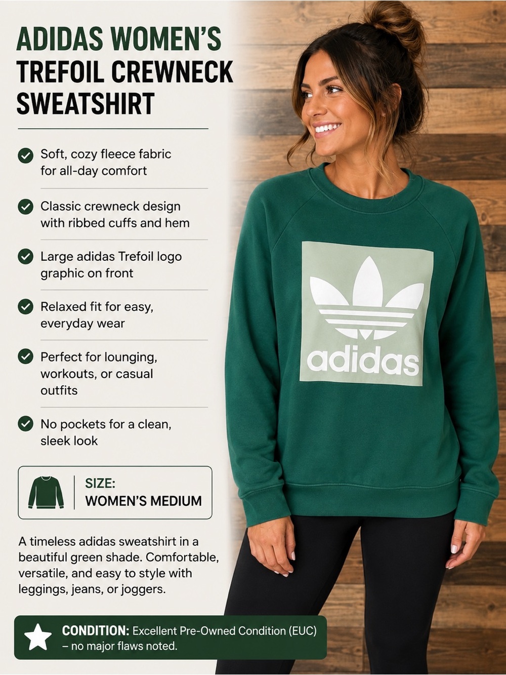adidas Green Crewneck Sweatshirt with Sage Trefoil Graphic